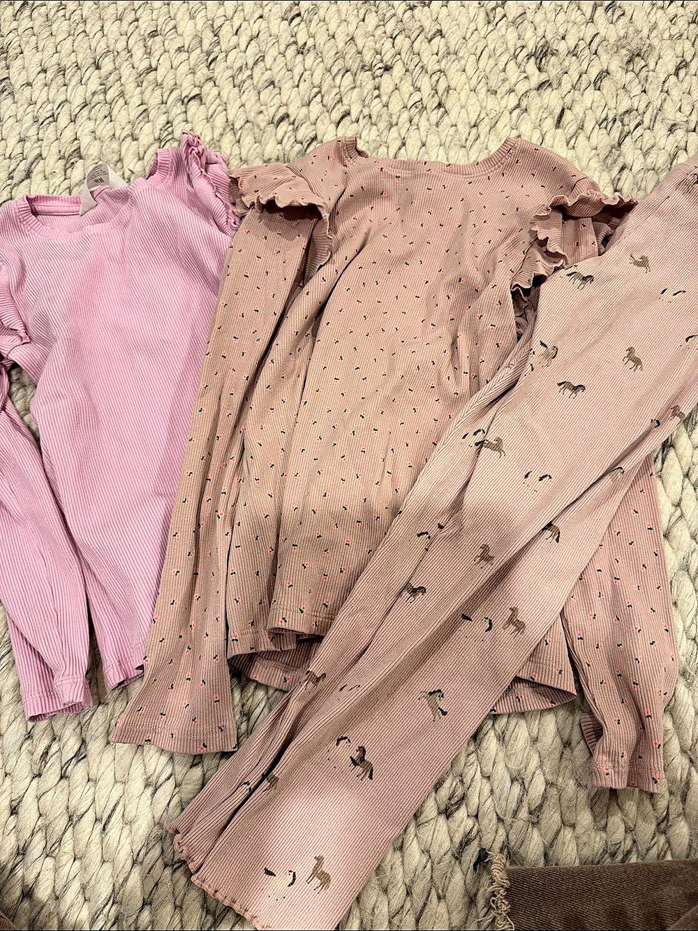 H&M Ribbed Cotton Leggings and Ruffle-Trimmed Jersey Top Set Pink Girls 8-10Y